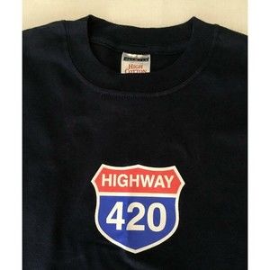 Highway 420 Y2K T Shirt Mens Small Navy Blue 100% Cotton